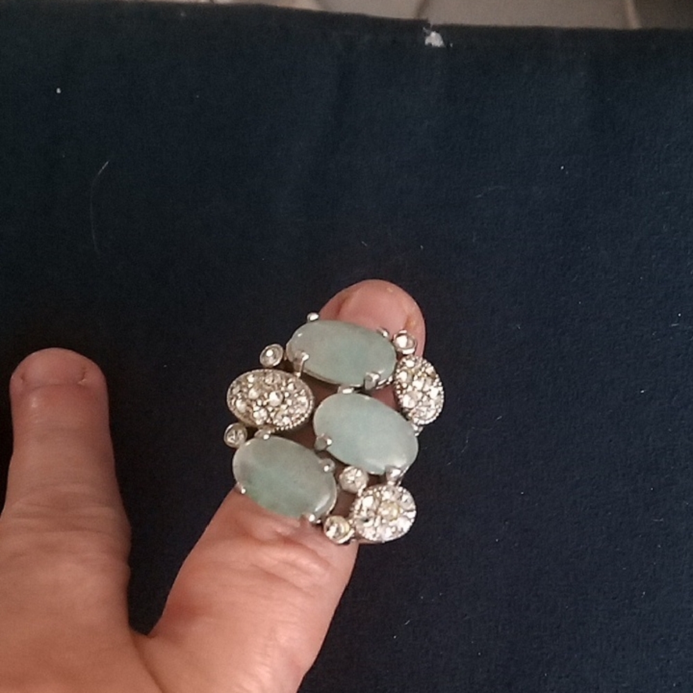 Vintage Silver Green Gemstone Statement Ring Missing Stone